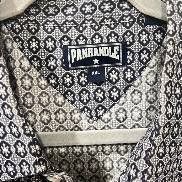 Panhandle Men Shirt XXL Navy Blue Geometric Pearl Snap Western Rodeo Cowboy - Picture 4 of 5
